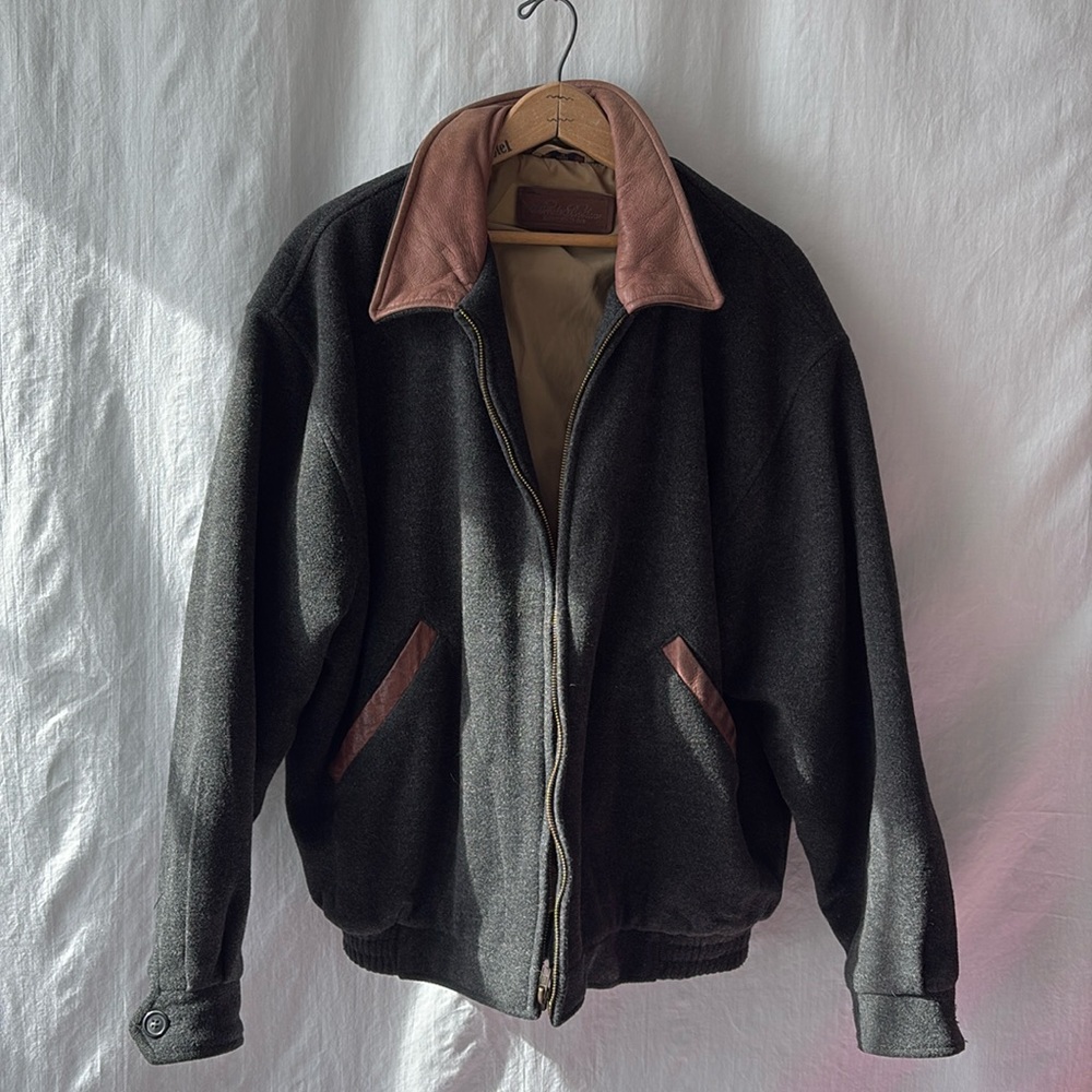 Men’s large vintage, Brooks Brothers, varsity wool leather trimmed bomber jacket